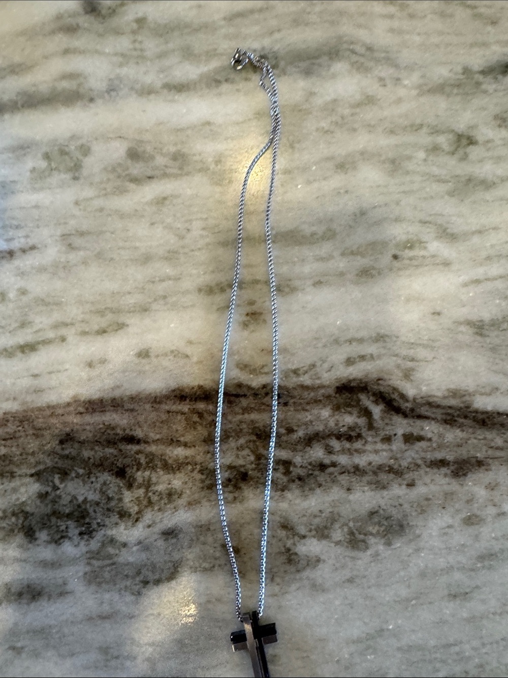 Black Cross Pendant Necklace on Silver Chain - Classic Women's Jewelry